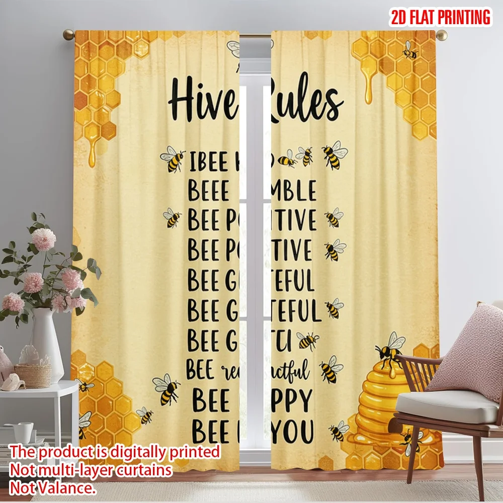 

2pcs 2D flat printing Scene Curtains Bee Kind Bee Happy Bee You Polyester Without Electricity 0 Use for Classroom Office