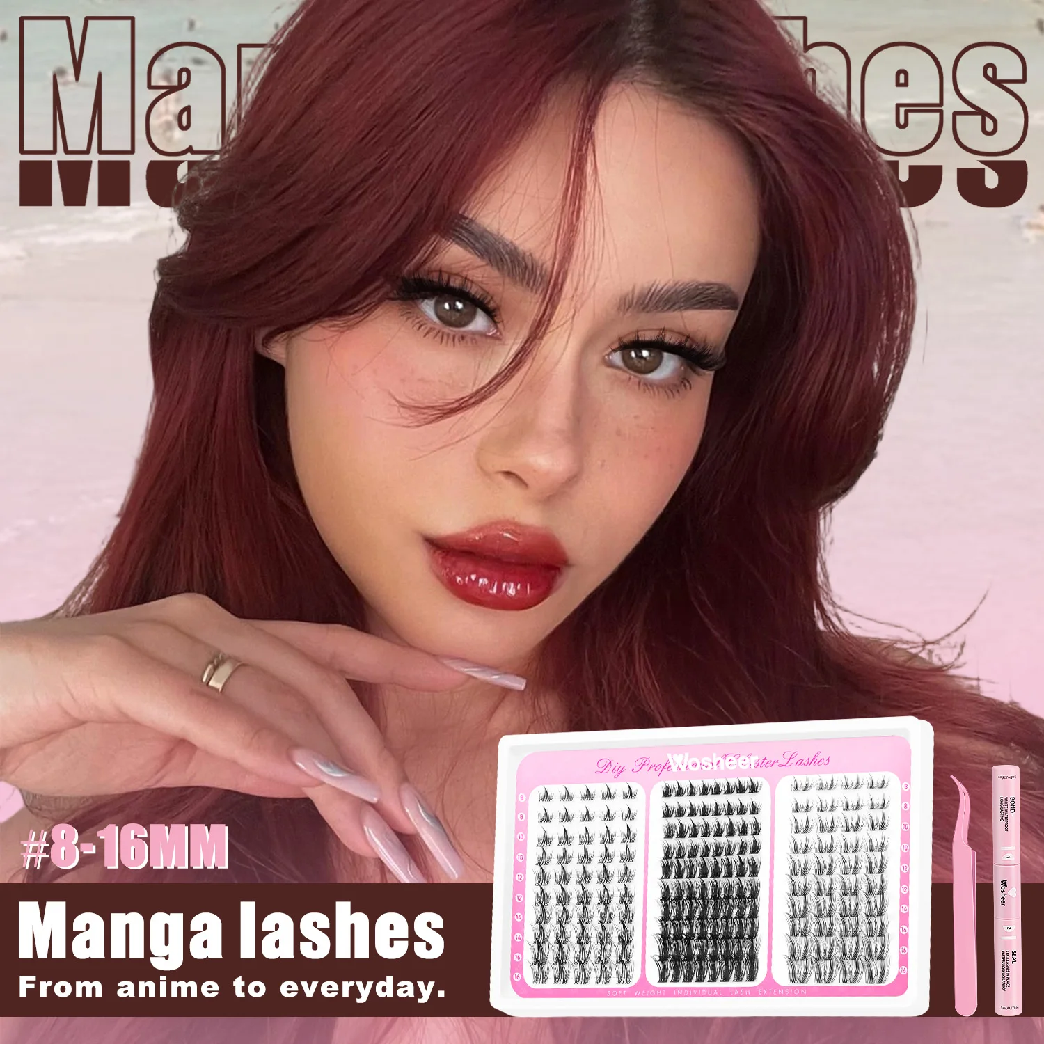 WOSHEER Cluster Lashes Kit Manga Lashes Natural Eyelash extension Cluster Cat Volume Individual Lashes Mixed Lashes