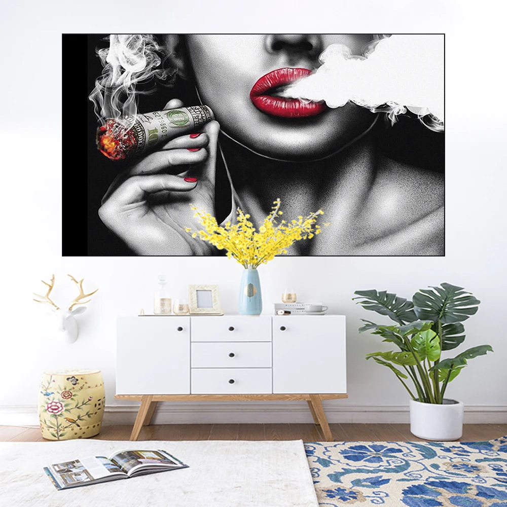 

QdDeco Sexy Lady Smoke Tapestry Burning Dollars Tapestry Wall Hanging Backdrop for Living Room Bedroom Decor