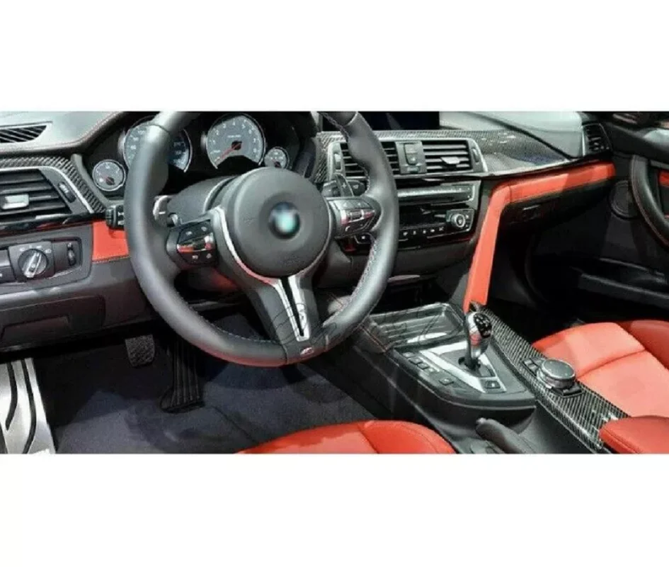 8PCS Carbon Fiber Interior Dashboard Center Console Gear Panel Cover Trim Fit For BMW F30 F36 F80 M3 2012-up