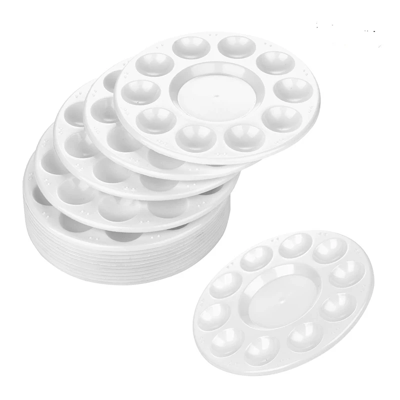 15pcs White Round Paint Tray Palettes Plastic Pallets for Acrylic Oil Watercolor Craft DIY Art Painting Palettes