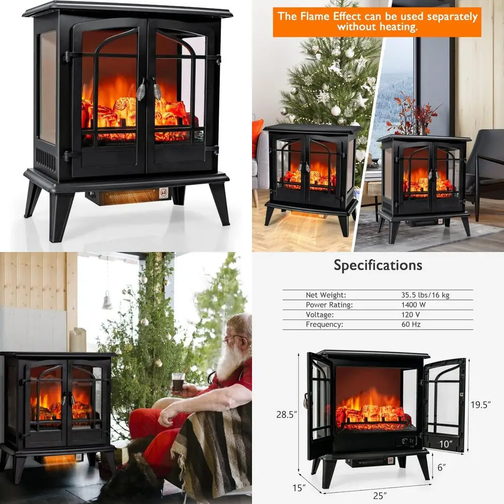 

25 Inch 1400W Portable Electric Fireplace Heater with Realistic Dancing Flames, Indoor Use, High-Efficiency Home Warming