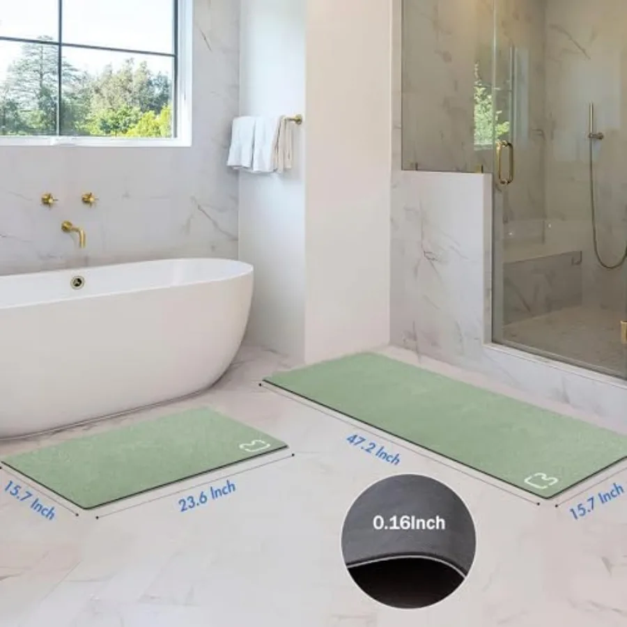 Bathroom Rugs and Mats Set 2 Pcs Diatomaceous Earth Bath Mat, Sage Non Slip Rubber Backed Quick Dry Bathroom Rugs Super Absorbe