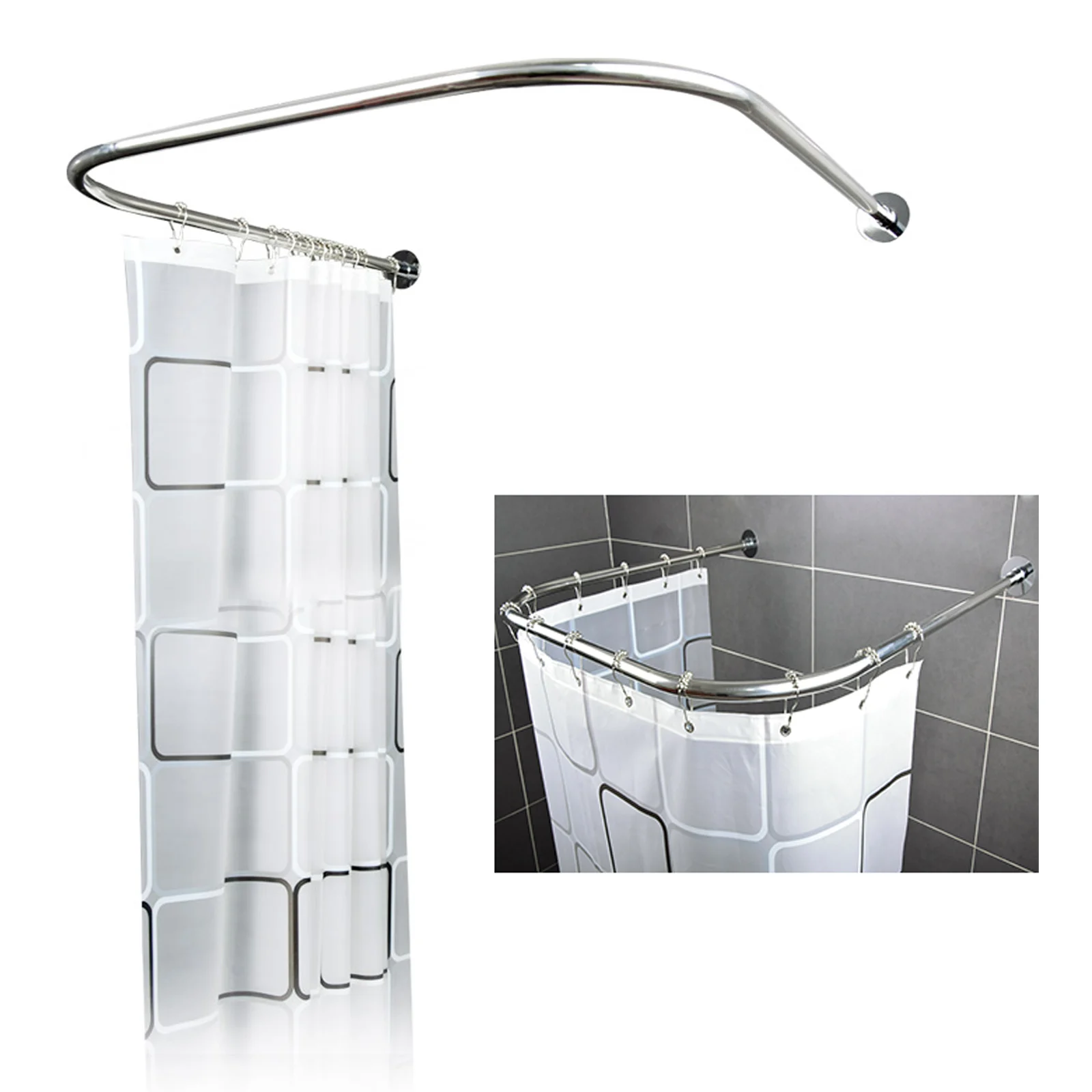 

U Shaped Shower Curtain Rod Set Stainless Steel U-shape Curve Toilet Bathroom Shower Pole Toilet Bathroom Pole Stainless Steel