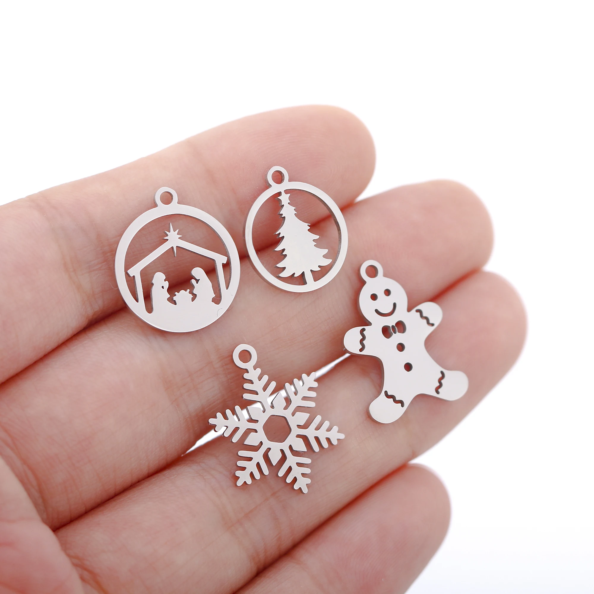 5 Stück Edelstahl Weihnachtsstiefel & Lebkuchenmann & Schneemann & Glocke Charms Anhänger für DIY Neujahrsgeschenke Schmuckherstellung Zubehör – Detail 13