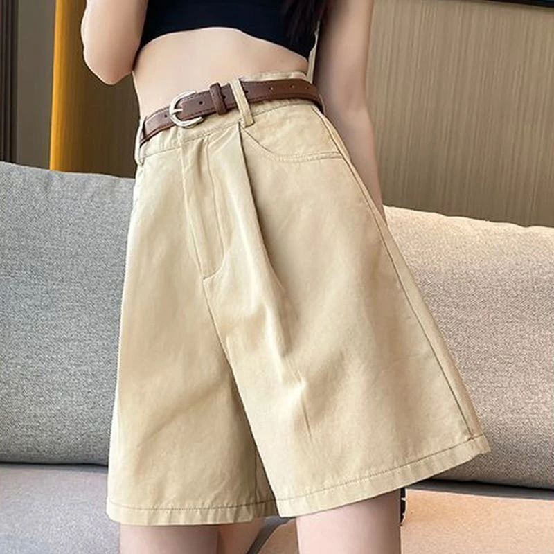 

Gift Belt High Waisted Shorts A-shaped Loose Fit Versatile Casual Short Pants Summer Comfortable Breathable Black Shorts