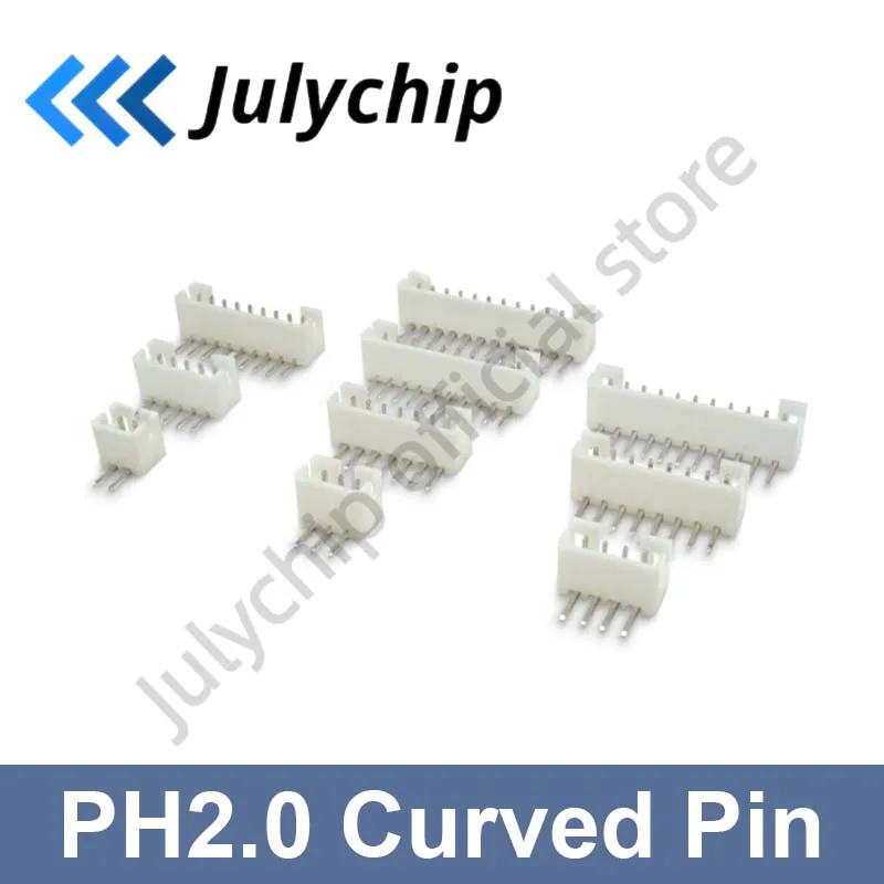 

100pcs Curved Pin PH2.0mm Pitch Curved Pin Socket 2P3P4P5P6P7P8P9P10P~12P Connectors