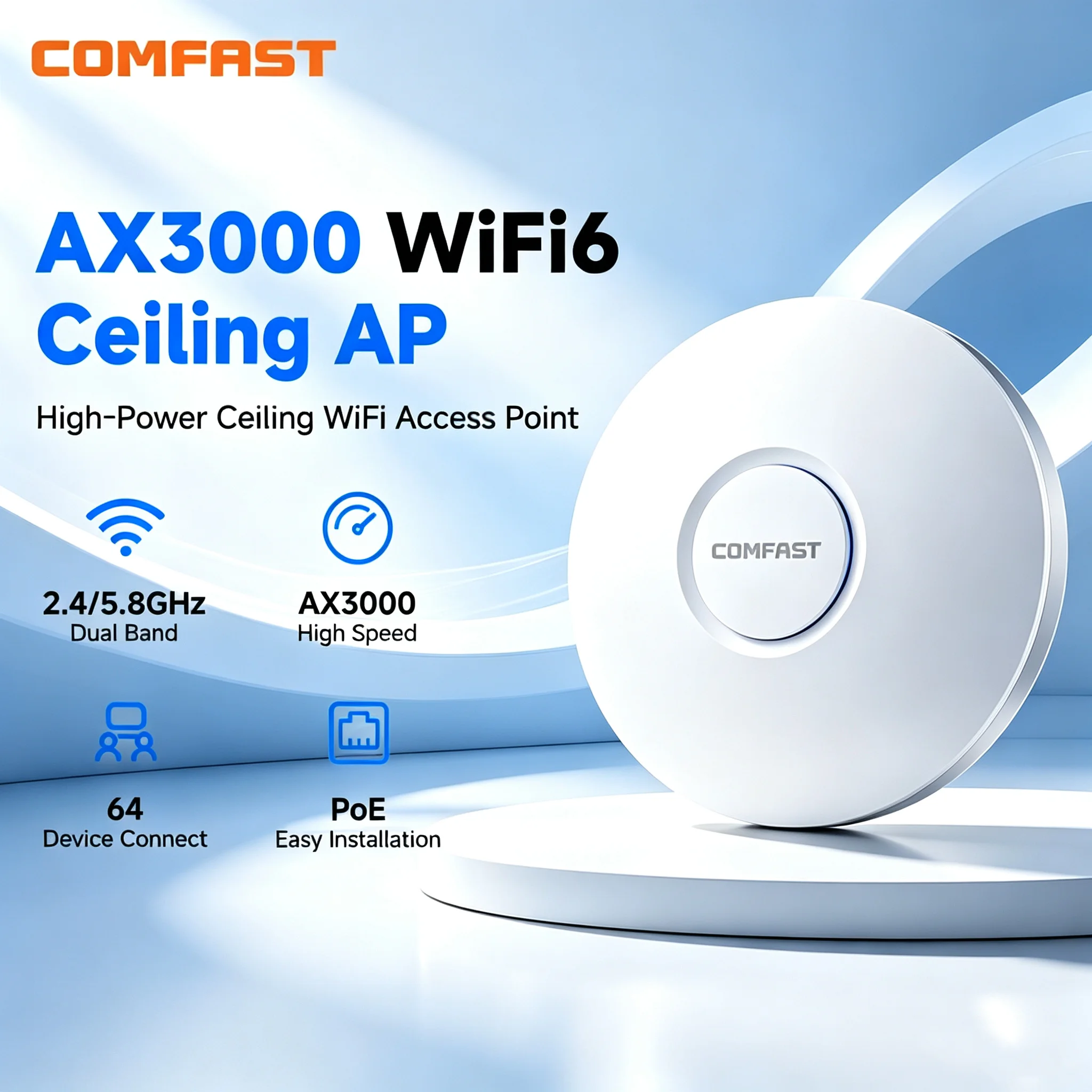 COMFAST WiFi6 Ceiling AP 3000M Gigabit POE RJ45 Wireless Indoor Access Point 2.4 5.8Ghz Wall Mounted WiFi Repeater Cover Roaming