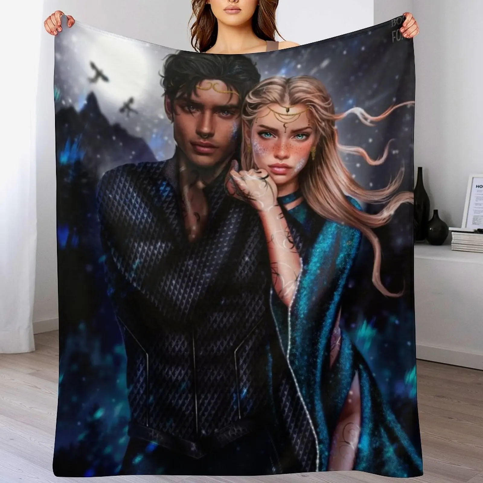 Feyre Archeron and Rhysand Darling from Acotar Throw Blanket Nap Soft Beds Blankets