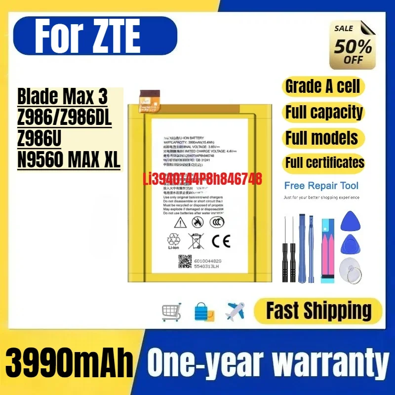 Li3940T44P8h846748 for ZTE Blade Max 3/Z986/Z986DL/Z986U/N9560 MAX XL Mobile Phone Battery  replacement Bateria Grade A cell