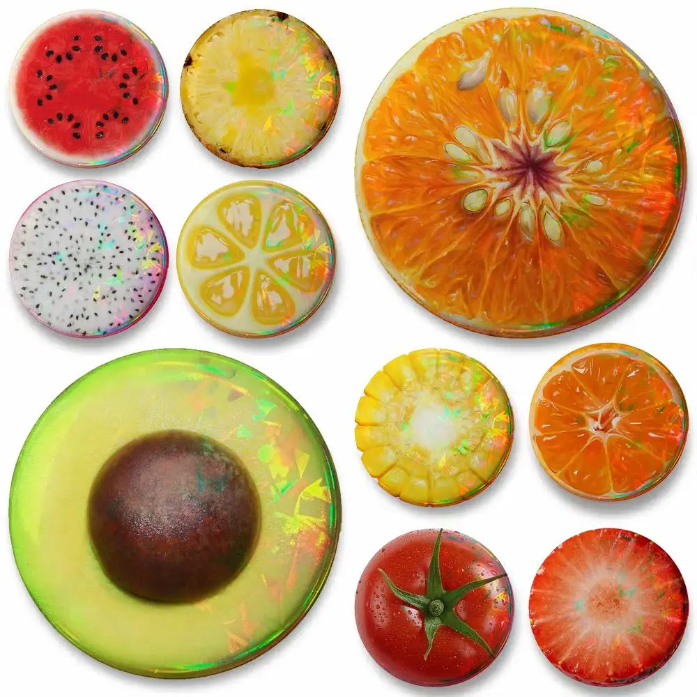 Cute Funny Fruit Cross Section Badge Tinplate Meme Round Brooch For Hat Bag Creative Lapel Jewelry Accessories Gifts