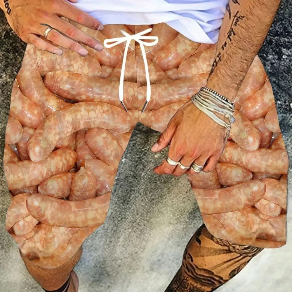 

Новые мужские летние пляжные шорты с рисунком колбасы, быстросохнущая ткань, карман на шнурке, повседневные плавки для отдыха на открытом воздухе