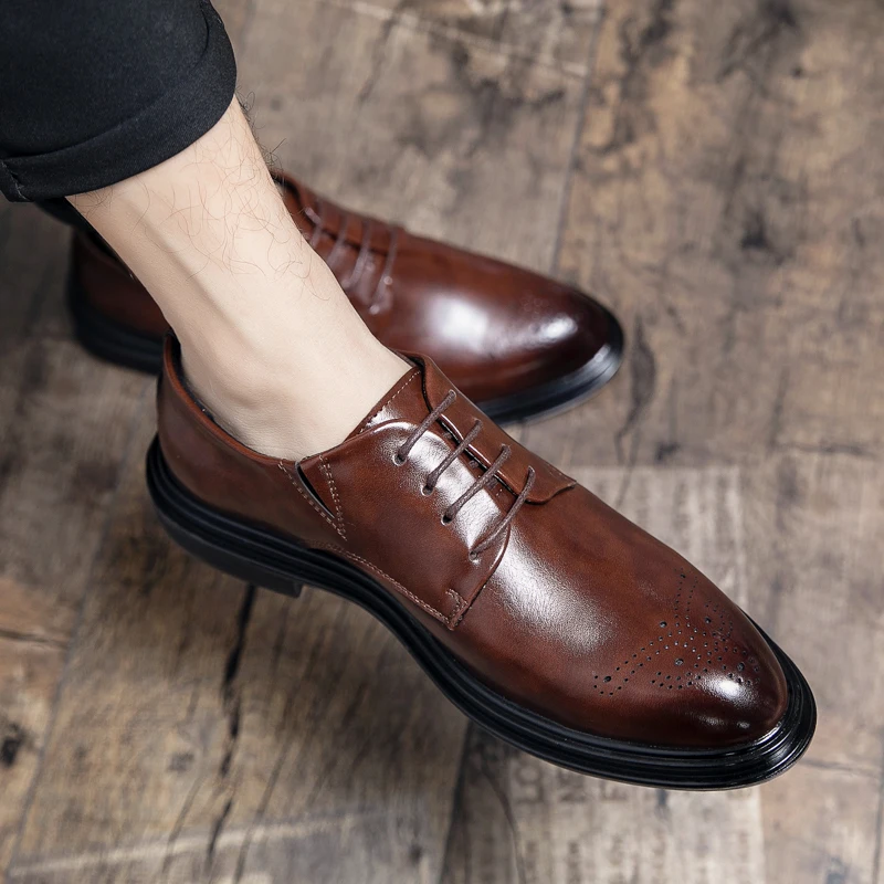 

Men'S Business Leather Shoes Dress Walking New Light Breathable Casual Loafers Leather Shoes Black Men Shoes Big Size46