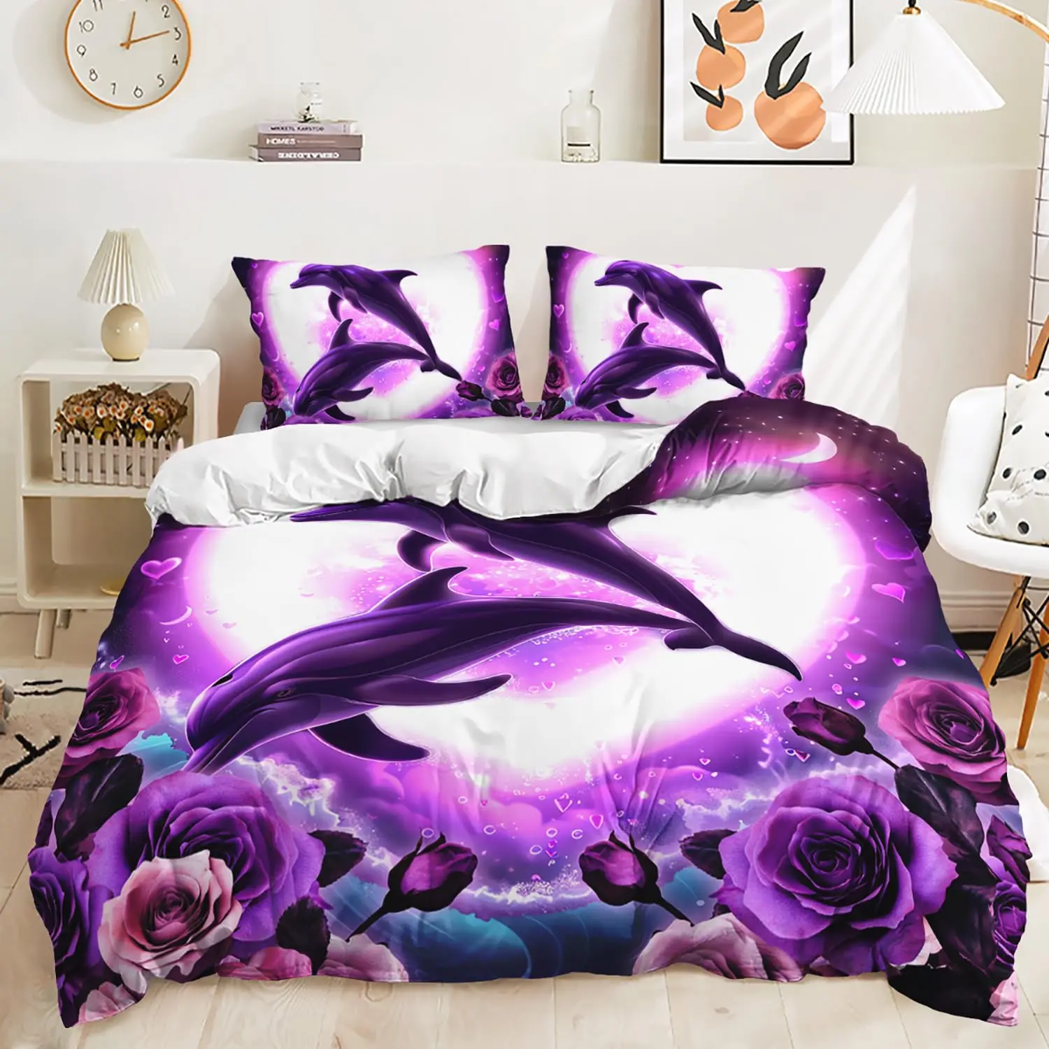 Jumping Dolphin Duvet Cover Marine Themed Bedding Set King Full Twin For Kids Adults Decor Microfiber Ocean Animals Quilt Cover