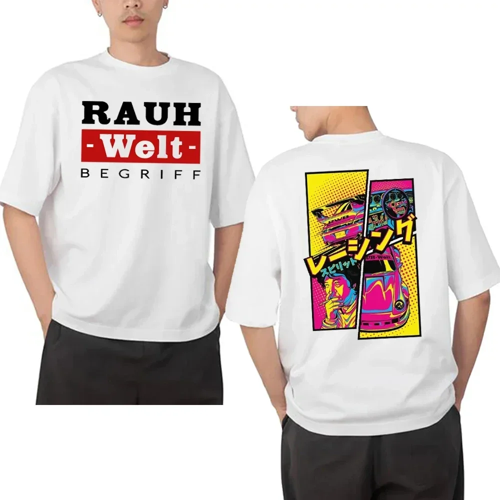 جديد الظهر ريترو توربو RWB 993 تي شيرت الرجال قصيرة الأكمام الهيب هوب الشارع الصبي بلايز عادية Harajuku محرك الرياضة سيارة موضة الأبيض تيز