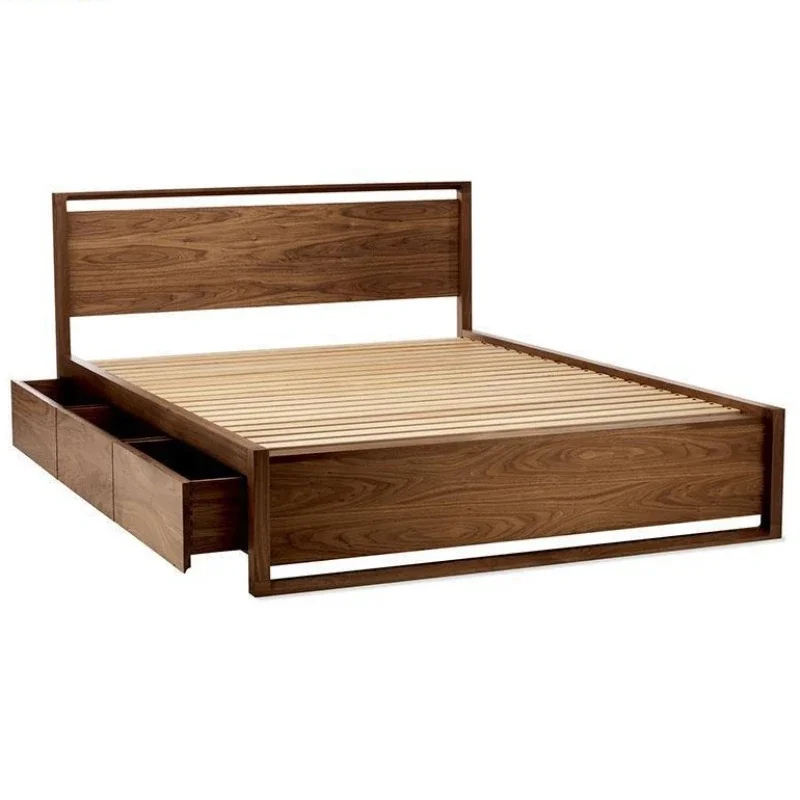 

Nordic Japanese solid wood, drawer box bed, black walnut, storage bed