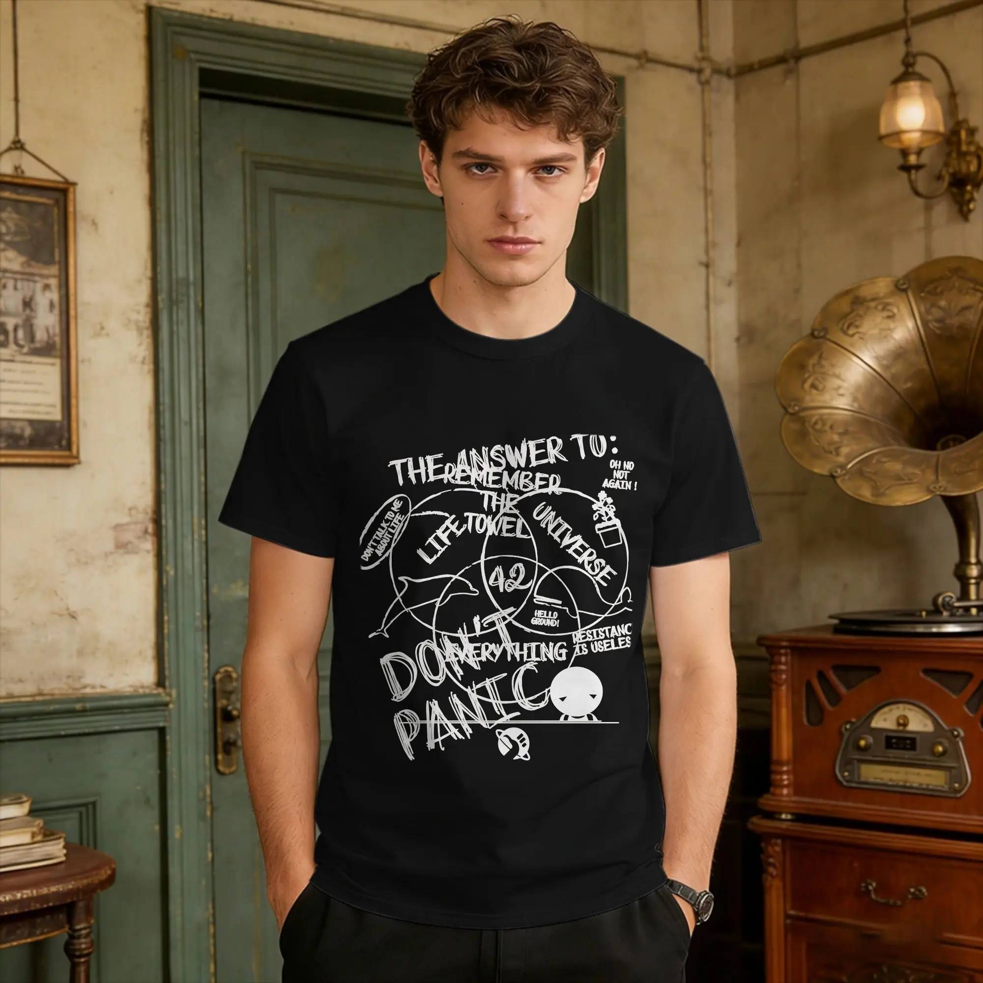 The Answer Is T-Shirt Beach Don'T Panic Harajuku T-Shirts Cotton O Neck Plus Size Tees Short-Sleeve Streetwear Tops