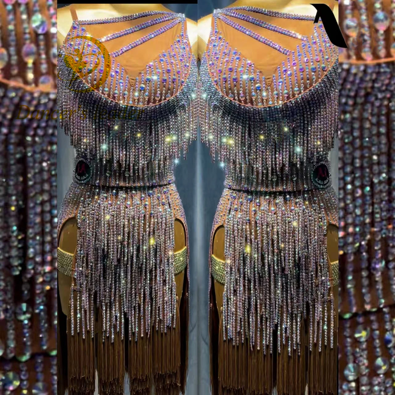 

Latin Dance AB Stone Female Adult Children High end Customized Pendant Full Diamond Dress Black Pool Samba Performance Dress