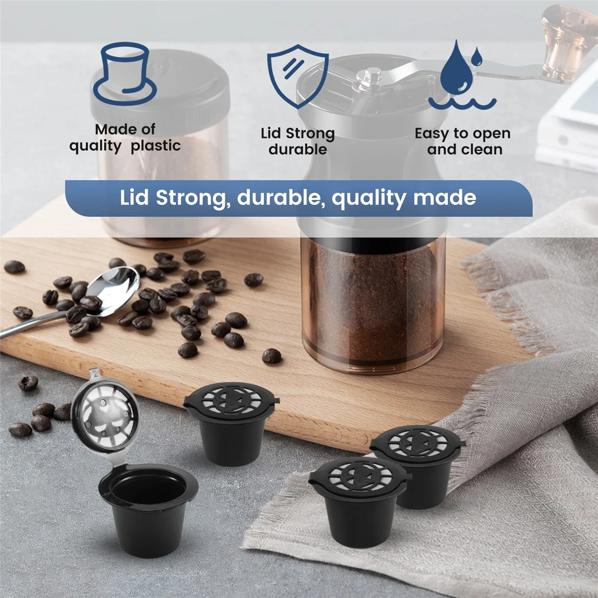 A74G-10 Pcs Reusable Refillable Coffee Capsule Filters for Nespresso with Spoon Brush Kitchen Accessories Coffee Filter Black