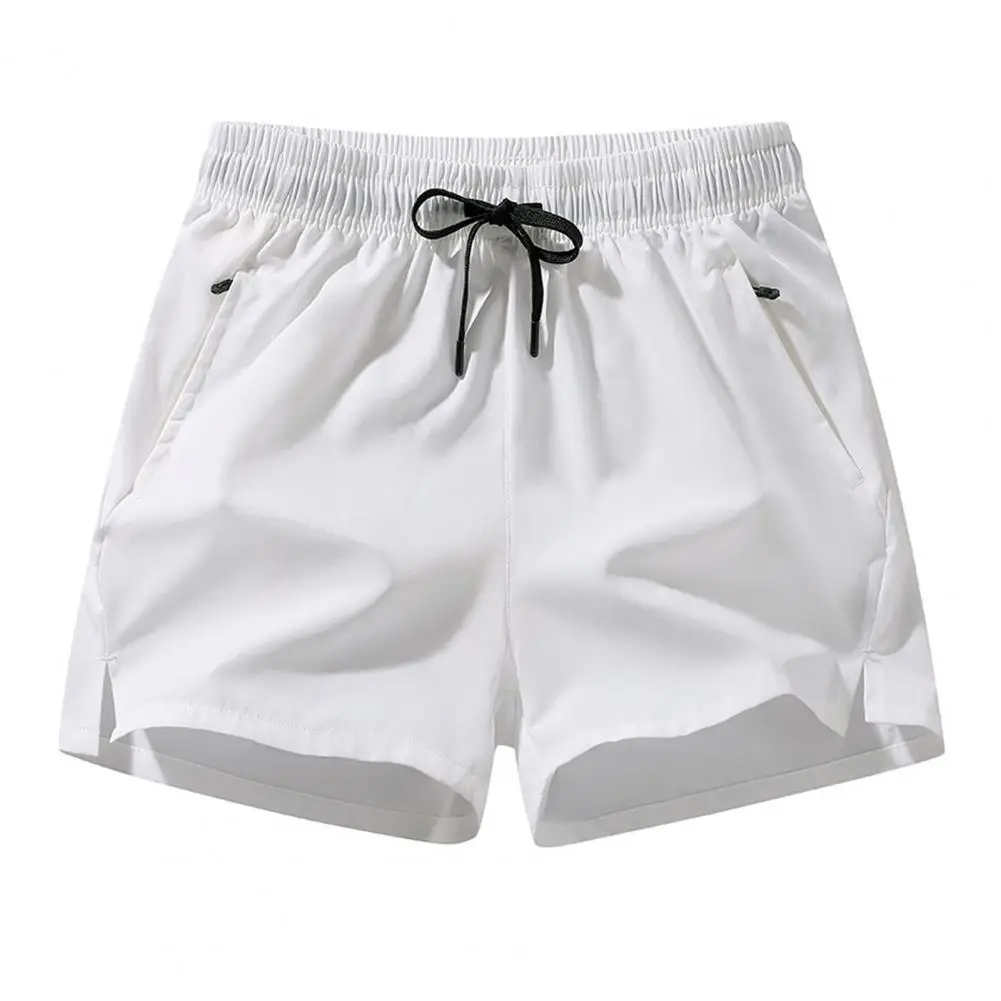 Cintura de cordão elástico masculina com bolsos de zíper, shorts masculinos confortáveis, verão