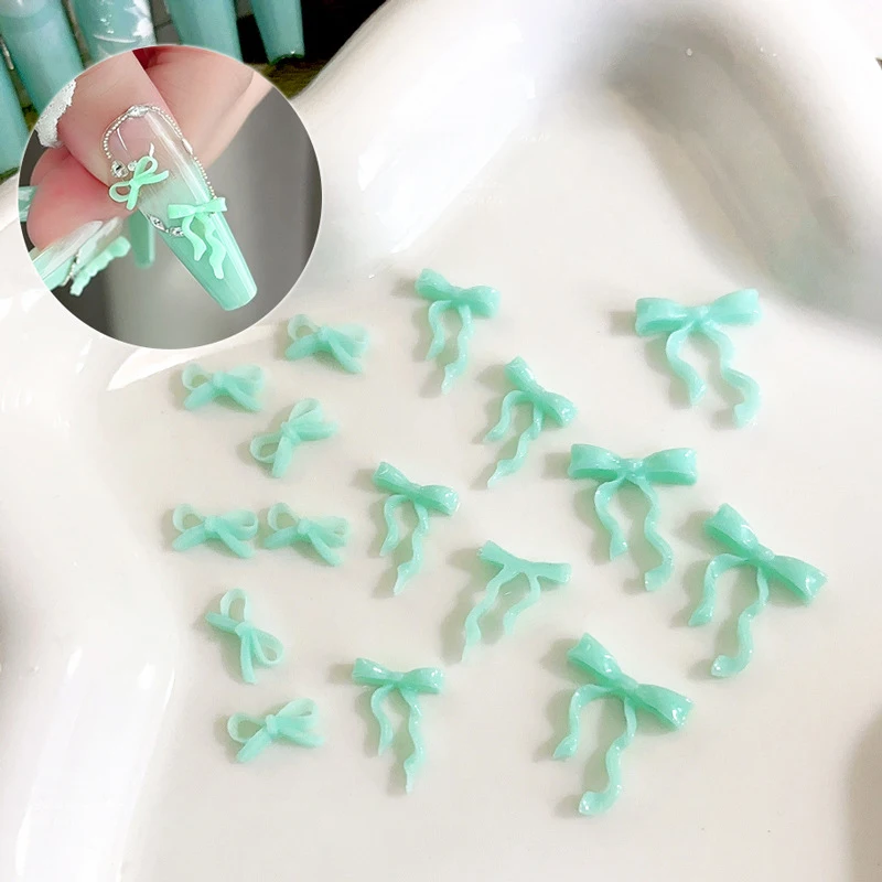 30/50 Uds. De dijes para uñas con lazo de resina 3D, lazo verde menta, decoración artística para uñas, funda para teléfono, Clip para el pelo, accesorios para manualidades DIY