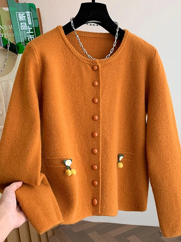 Koreaans Japans high-end groot formaat gebreid open vest dames winter casual verdikte ronde ne-kleur trui Jaet