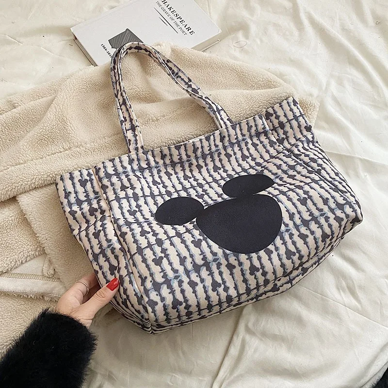 Disney New Women\'s Canvas Handbag Large Capacity Shoulder Bag Cute Armpit Mommy Niche Shopping Bag