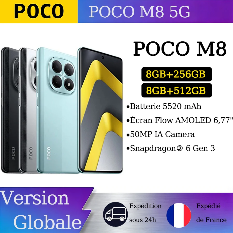 Teléfono Inteligente POCO M8 5G Versión Global Snapdragon ®   6ª Gen 3, Cámara Triple de 50MP, Pantalla AMOLED de 6.77' y 120Hz, 5520mAh, 45W, NFC
