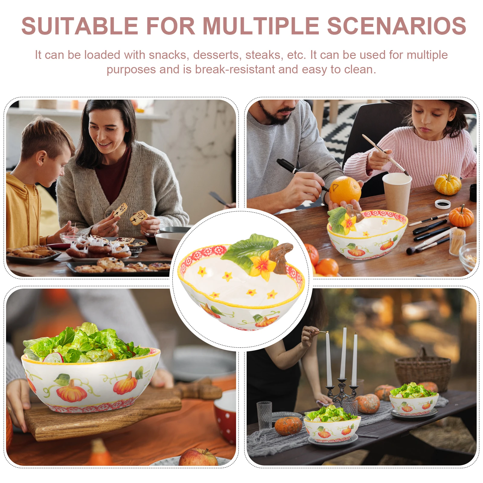 

Ceramic Decorative Pumpkin Bowl Dinner Food Serving Fruit Salad Dessert Snack Bowl Pasta Bowls Kitchen Food Tray