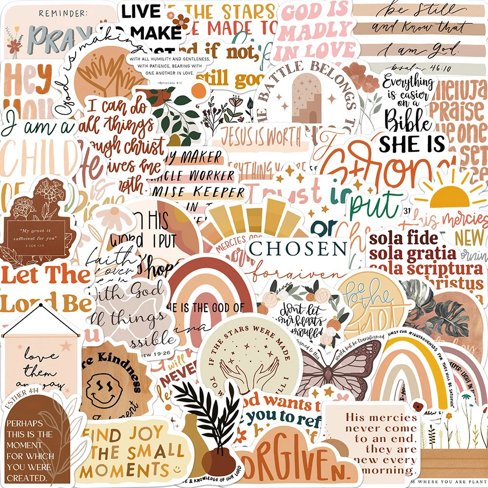 

10/30/50/100pcs Bohemian Style Jesus Classic Phrase Stickers Bible Inspirational Quotes Decals DIY Laptop Phone Suitcase Sticker