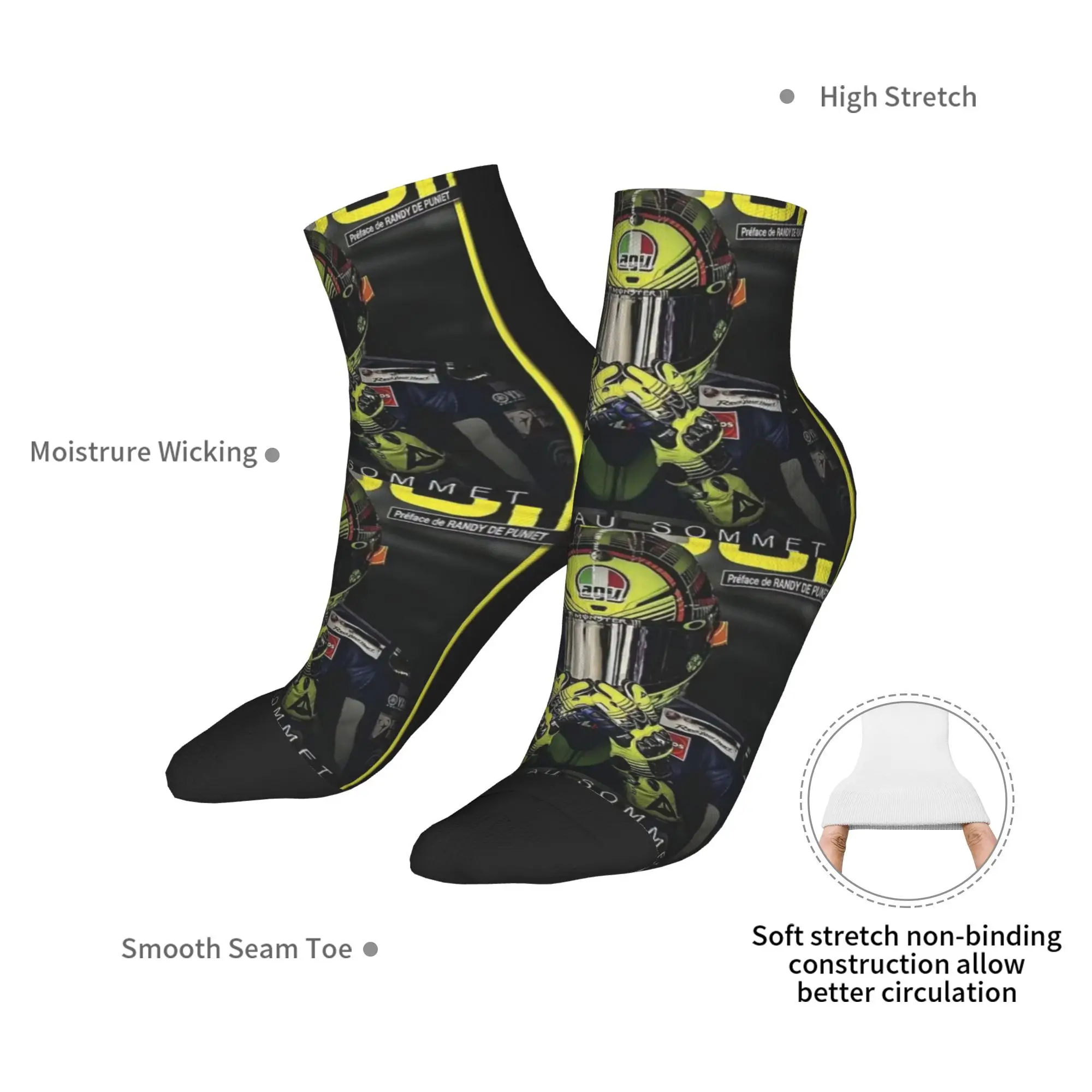 Calcetines de carreras de carreras de Moto Gp Rossi para todas las estaciones, calcetines deportivos Harajuku de tubo medio, medias suaves de moda para hombres y mujeres, regalos