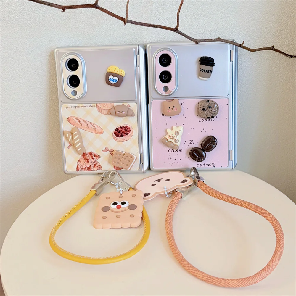 Cute Snack‑Food Decor Phone Case For Samsung Galaxy Z Fold 8 Ultra Bread Coffee Cookie With Cartoon Shockproof Protective Cover