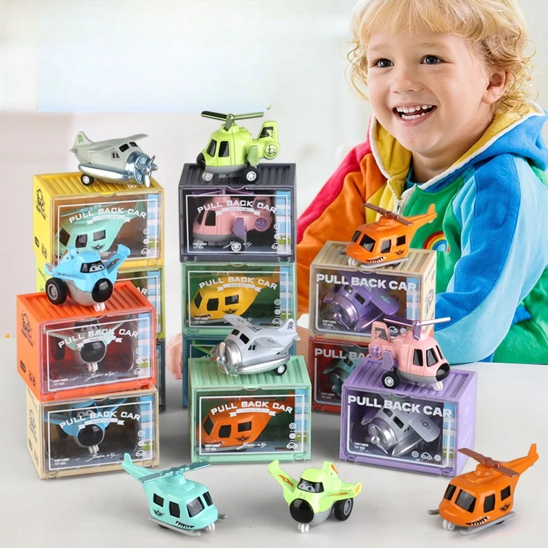 

Children's Toys Building Block Box Stacking Music Storage Modeling Pull Back Q Version Cute Fun Alloy Small Plane Model Toy