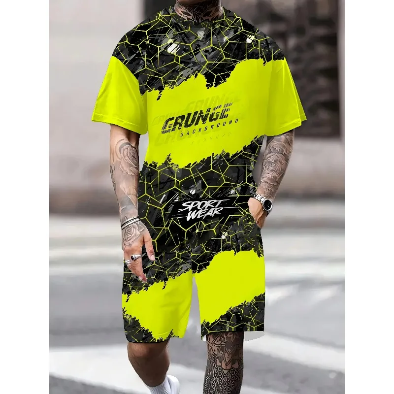 2025 Summer New Men's Sportswear 3D Printed Casual Lightweight Breathable Men's Fashion Short Sleeve Shorts Set