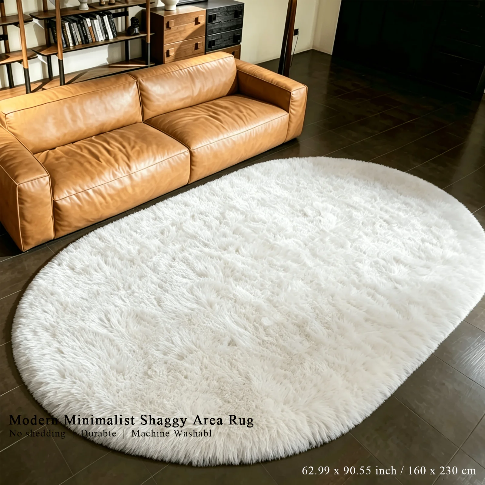 VIKAMA Cream Oval Shaggy Rug Fluffy Long Pile Area Rug Non Slip Soft Plush Carpet for Living Room Bedroom Cozy Home Decor