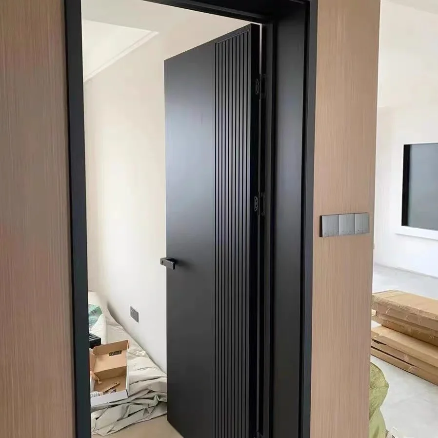 Black Minimalist Modern Door Wooden Door Solid Wood Composite Paint Free Baking Paint Bedroom Paint Free Soundproof Door Home In