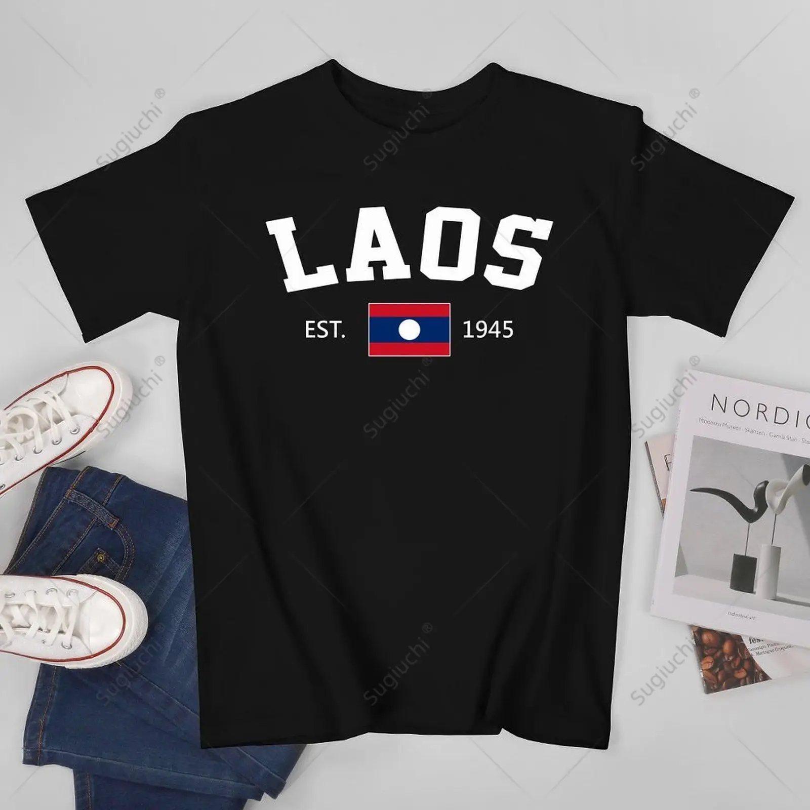 Unisex Men Laos EST.1945 Independence Day Tshirt Tees T Shirts Women Boys 100% Cotton T-Shirt