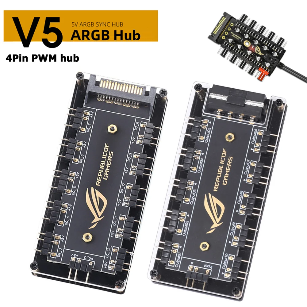 Motherboard 1 to 10pin fan 4 Pin PWM RGB Fan Hub ARGB Cable Splitter Extension  Hub Adapter Computer Desktop Accessories