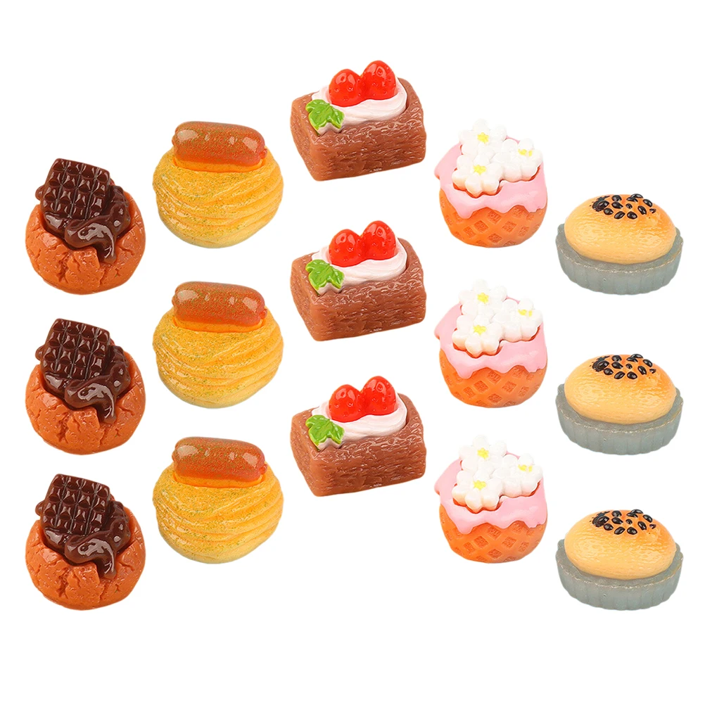 

15 Pcs Mini Cakes Decoration Simulated Miniature Pretend DIY Accessories Dessert Model Resin Food House