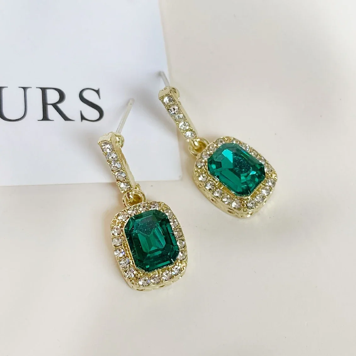 Green Color CZ Crystal Square Dangle Earring for Women Personality Simple Ear Jewelry Wholesale Christmas Gift