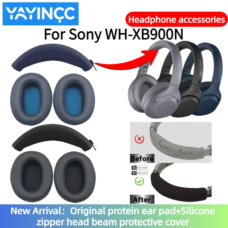 YAYINCC Ersatz-Ohrpolster aus weichem Schaumstoff / Silikon-Reißverschluss-Kopfbügelschutz für SONY WH-XB900N Gaming-Headset – Detail 1