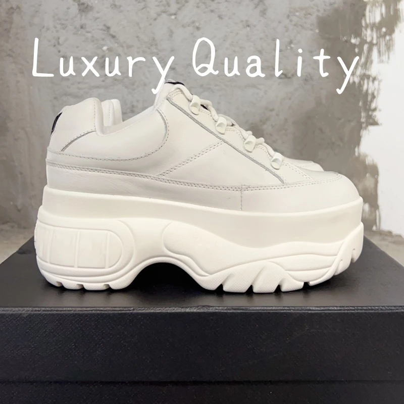 2024 New Women's Sports shoes Casual Shoes Thick bottom design 7CM Solid Color Leather upper elevator shoes Versatile