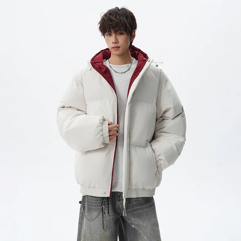 Men Color-coded Long Sleeve Zipper Casual Simple Hooded Coats New Fashion Winter American Style Male Trendy Loose Parkas Tops