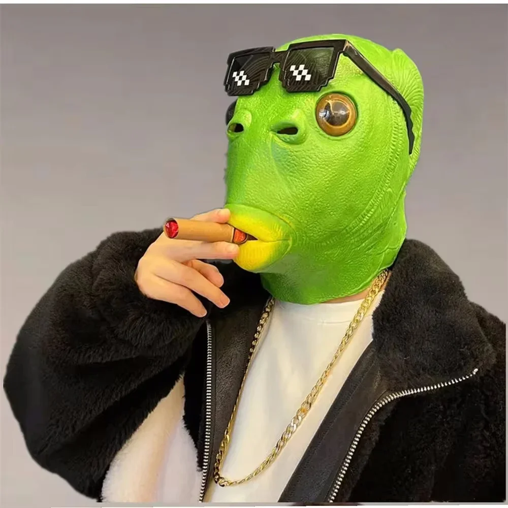 Halloween Masquerade Mask Cosplay Green Fish Head Latex Mask Everyday Funny Gift Carnival Party Festival Cosplay Costume Mask