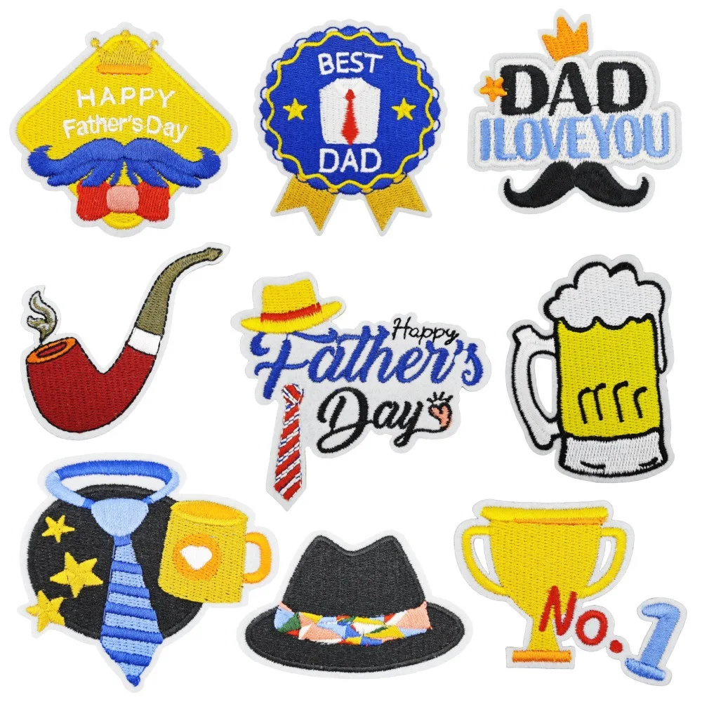 

Father's day Cloth Patch Computer Embroidery Label Back Glue Ironing Clothes Accessories Decorative Patches