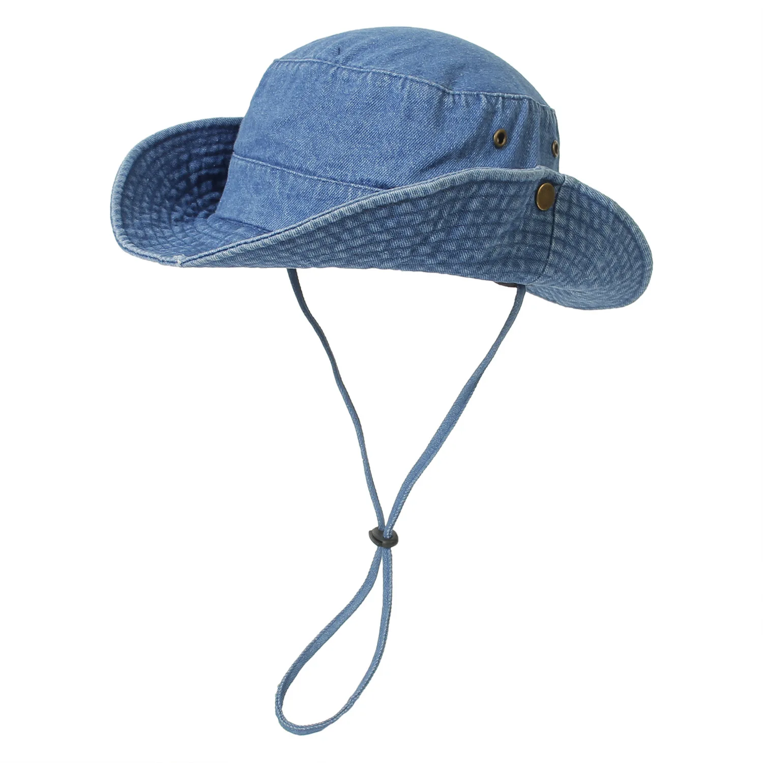 

2023 Bucket Hats with String Washed Denim Women Men Wide Brim UV Protection Boonie Sun Hat Outdoor Fishing Beach Unisex Jean Cap