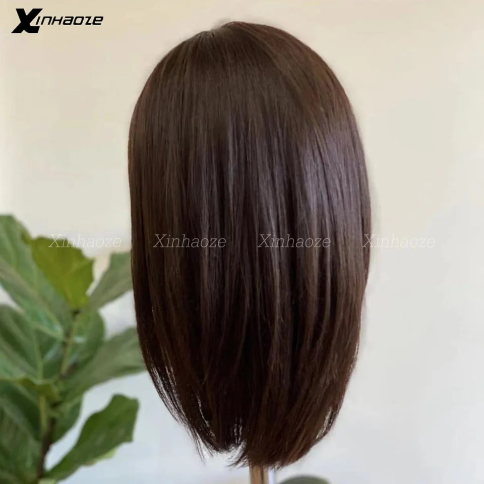 Dark Brown Silk Base Real Human Hair Toppers Clip In Hair Pieces Natural Straight Cover White Hair Loss For Women Remy Hair