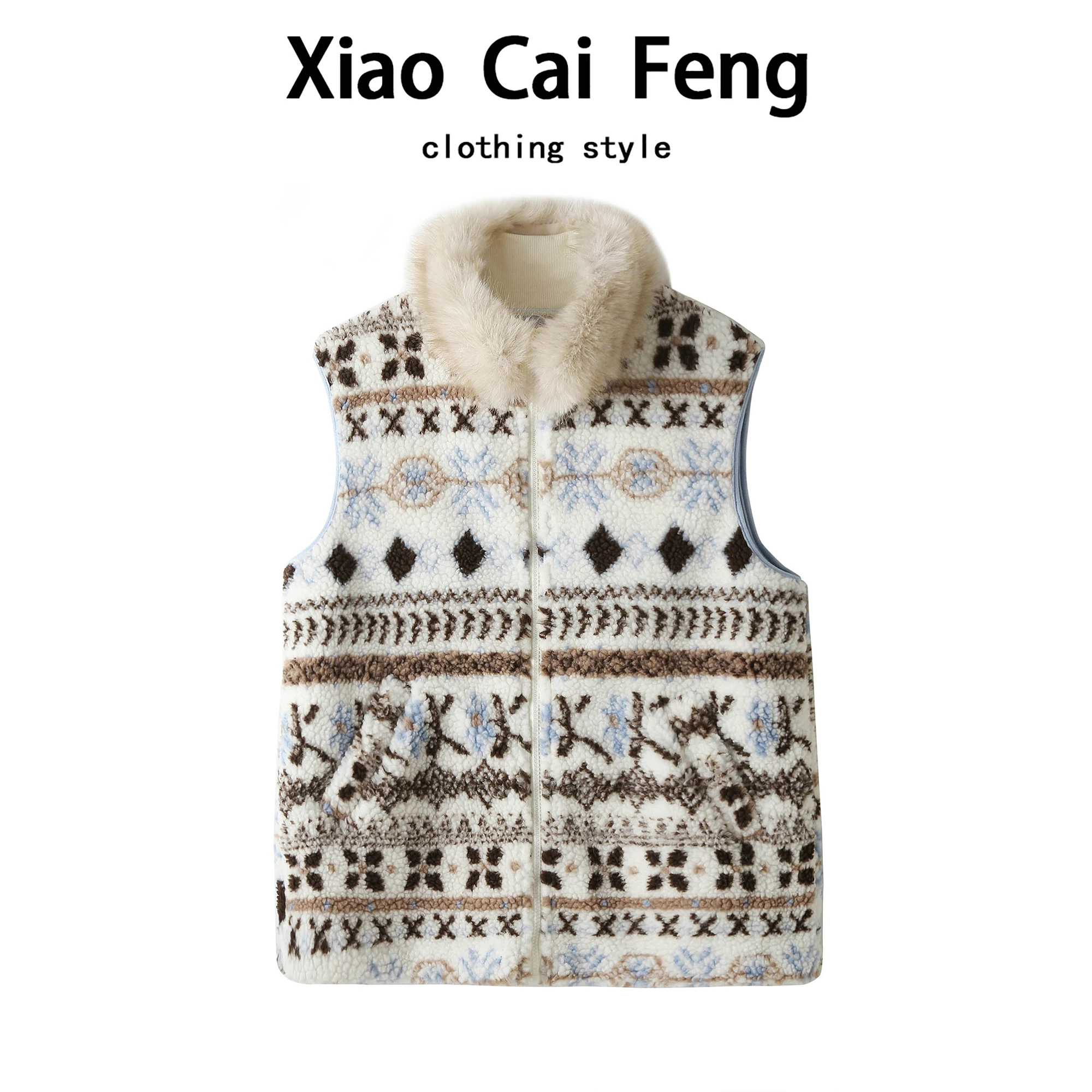 

Ретро Fair Isle съемный жилет с меховым воротником Fce, женский осенне-зимний теплый жилет Plu Svel Jaet, повседневный Sle