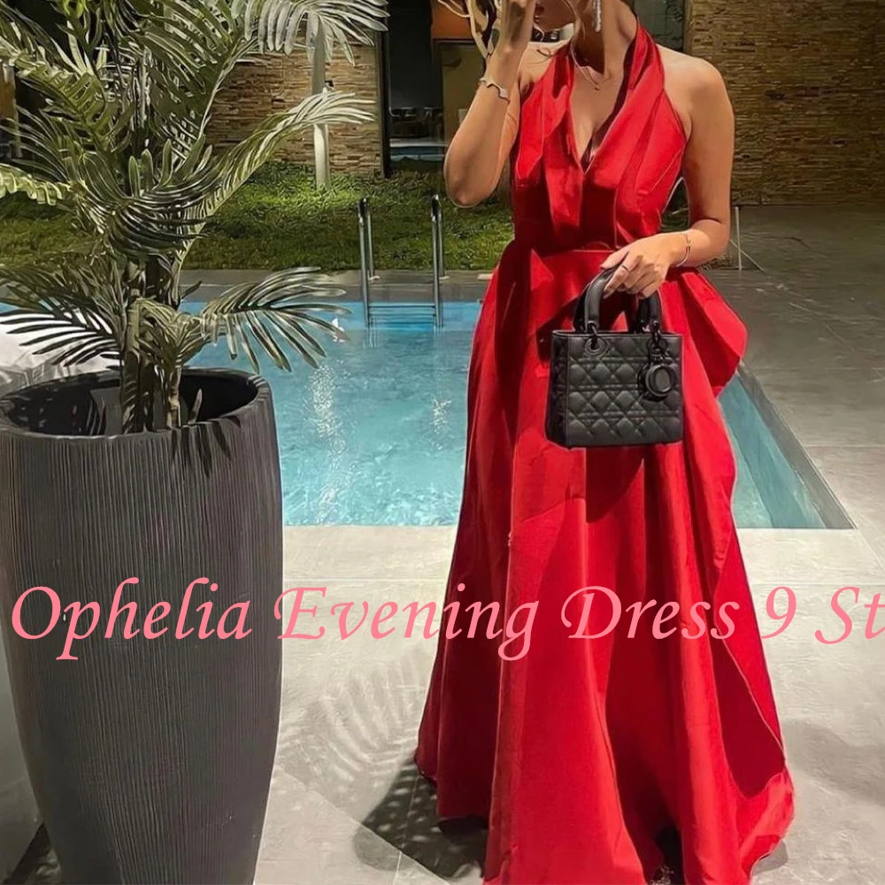 Customized Temperament Halter Satin Sleeveless Evening Dresses Elegant A-Line Floor Length Celebrity Gowns Vestido De Noche