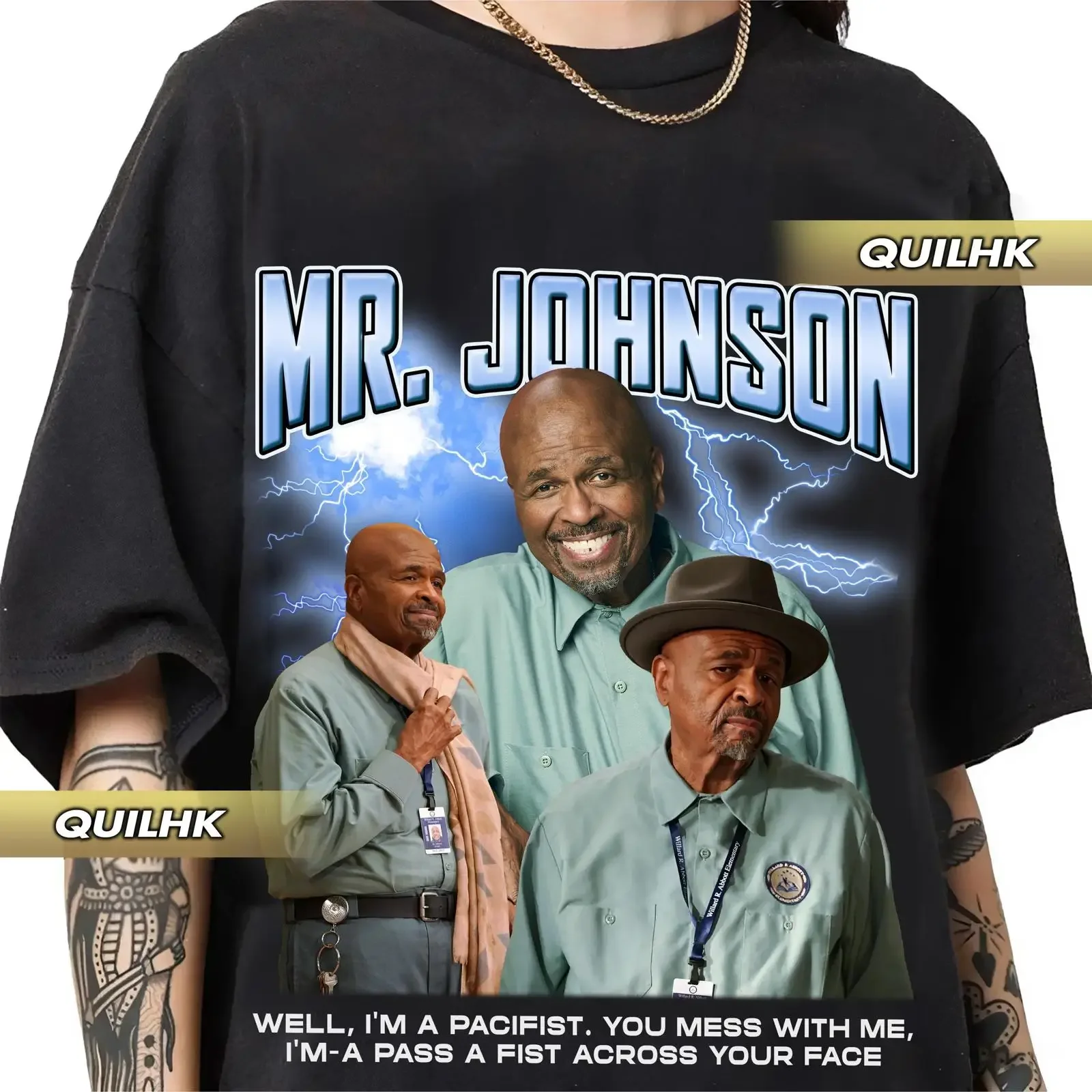 Camiseta vintage de rap de William Stanford Davis como Mr. Johnson Abbott, ropa de diseñador lavada y transpirable